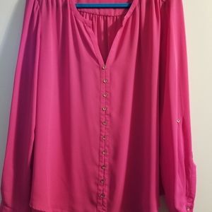 Rose colored roll tab long sleeved blouse
